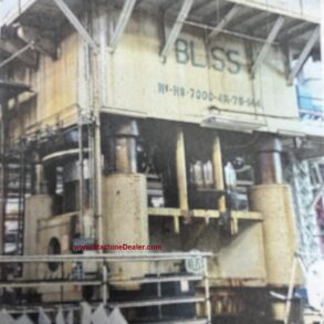 ONE PREOWNED BLISS 7000 TON  VERTICAL HYDRAULIC DOWN ACTING FOUR POST GUIDED RAM PRESS MODEL HS-7000-4R-48-144  AGE 1954